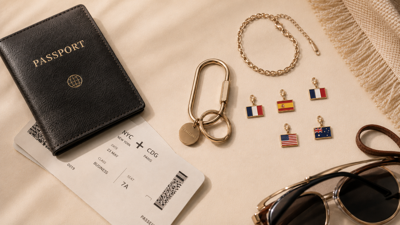 Porte-clés voyage premium Travelory avec charm drapeau
